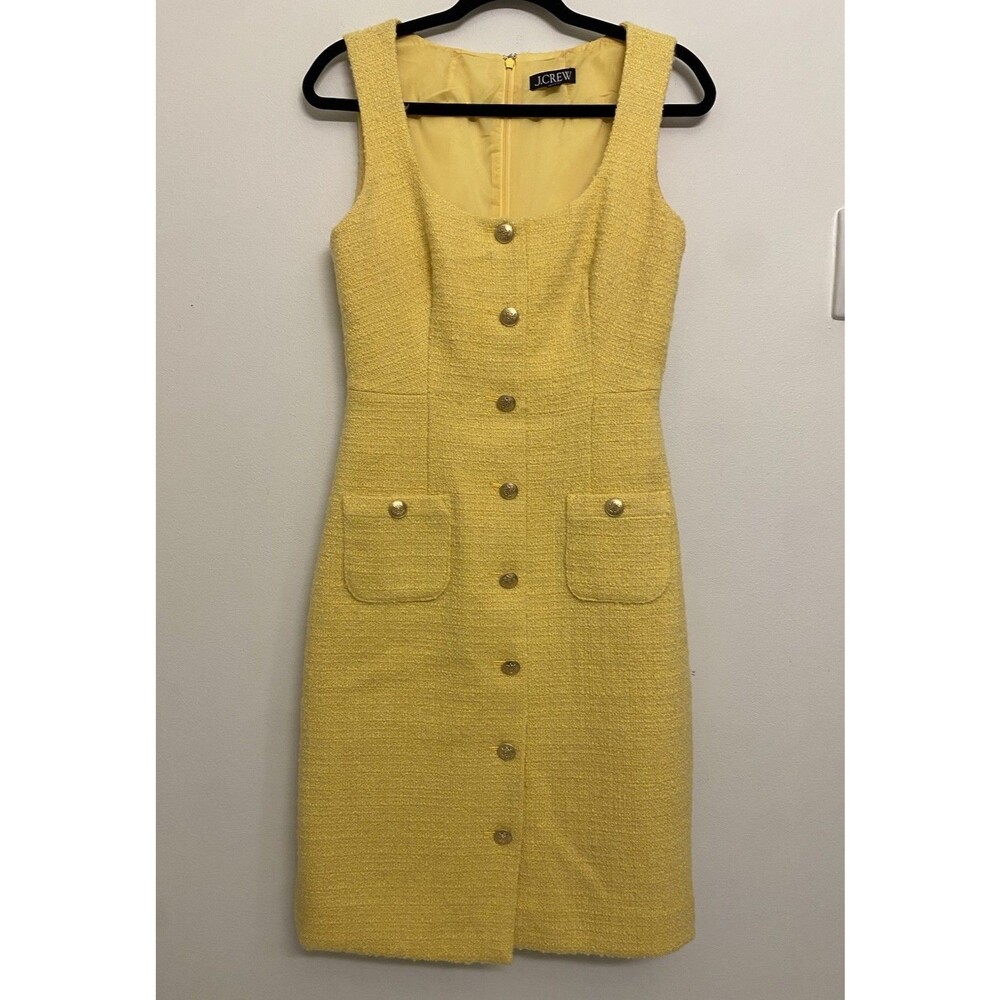 J Crew Sophia Tweed Midi Dress Sz 6 Butter Yellow Sleeveless Classic Wool BY798